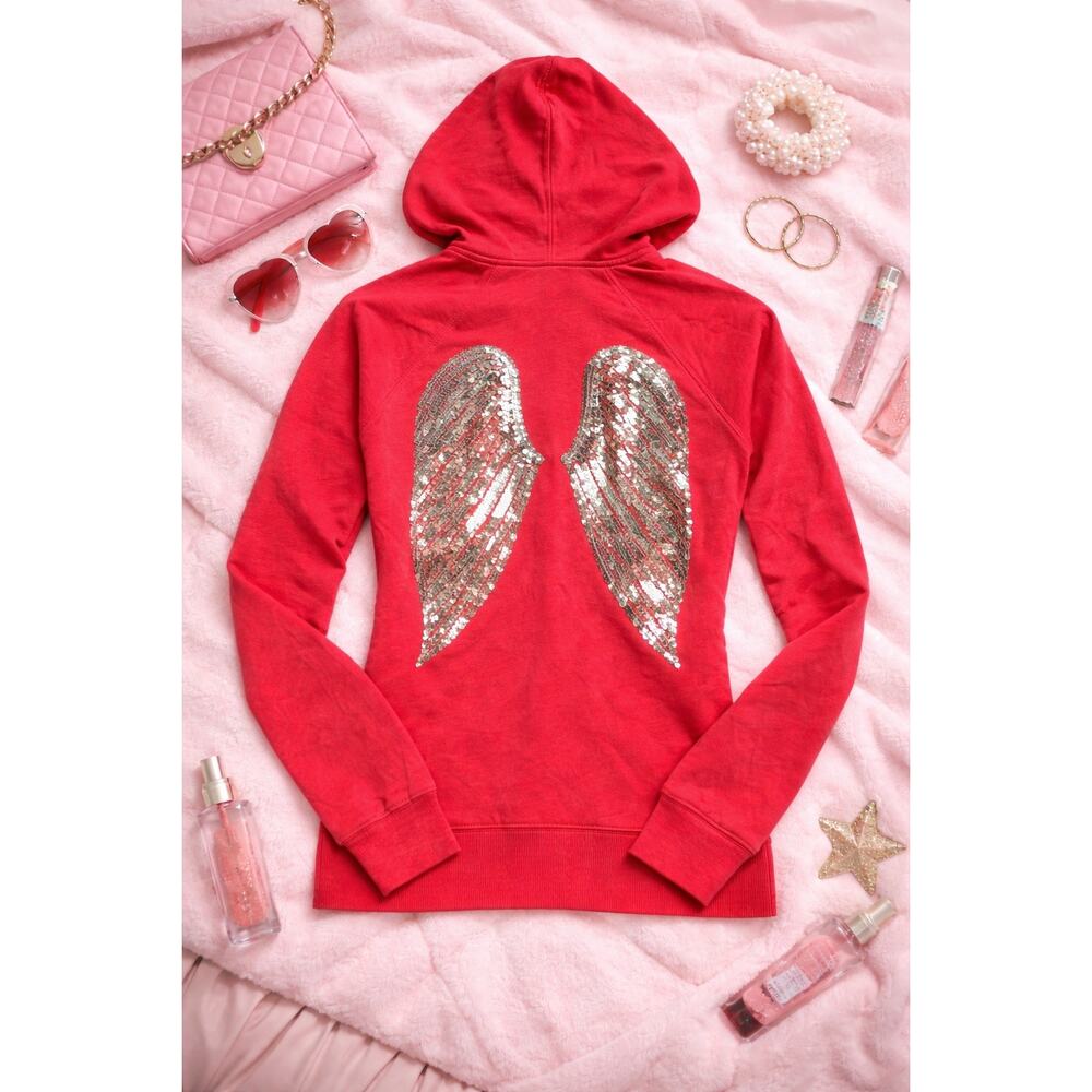 Victoria’s Secret Angel Wings Hoodie sequin Y2K Small Full Zip Sweatshirt